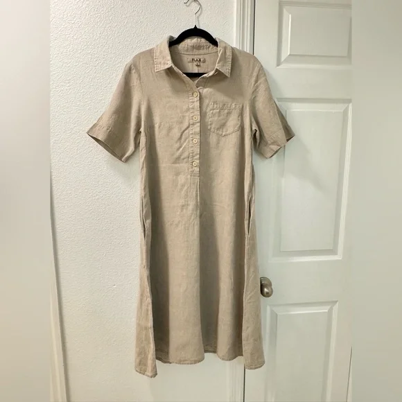 chinese dress ladies Khaki Stripe Women Linen Dress – Colorlinen main image 1